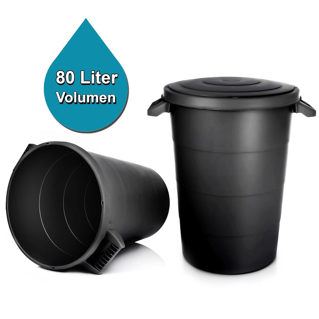 BigDean wetterfeste Universaltonne mit Deckel und 2 stabilen Tragegriffen 80 Liter SCHWARZ - Regento