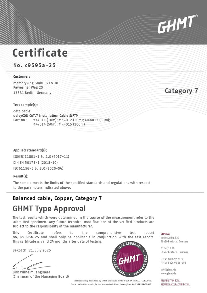 deleyCON 30m CAT.7 Verlegekabel Kupfer Starr S/FTP PIMF Netzwerkkabel Installationskabel LAN Kabel E