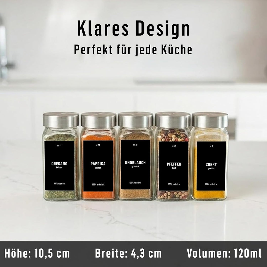 Deco haus Gewürzgläser Eckig mit Gewürzetiketten Gewürzgläser mit Streueinsatz 12er Set - Gewürzdose