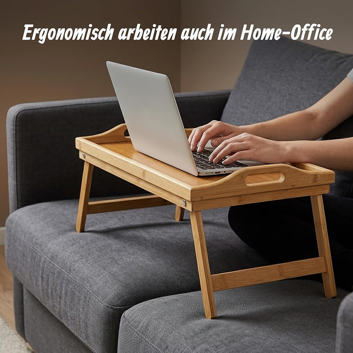 Relaxdays 4 x Betttablett klappbar, Essenstablett mit Füssen, Frühstück im Bett, Bambus &amp; MDF, HxBxT