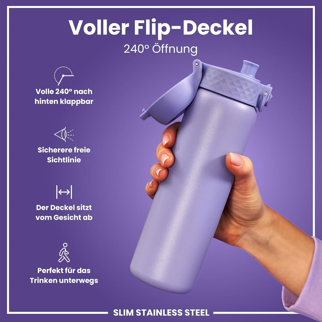 ION8 Leicht Stahl-Trinkflasche, 600 ml, Nicht IsoliertAuslaufsicher, Einhandöffnung, Sichere Verrieg