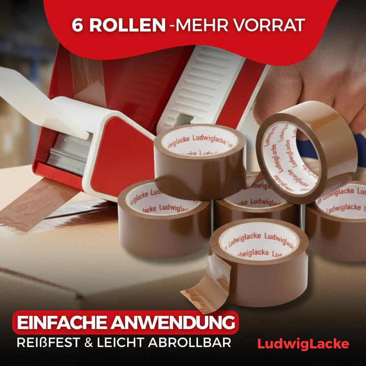Abroller für Paketband + 6 Rollen braunes Packband Klebeband