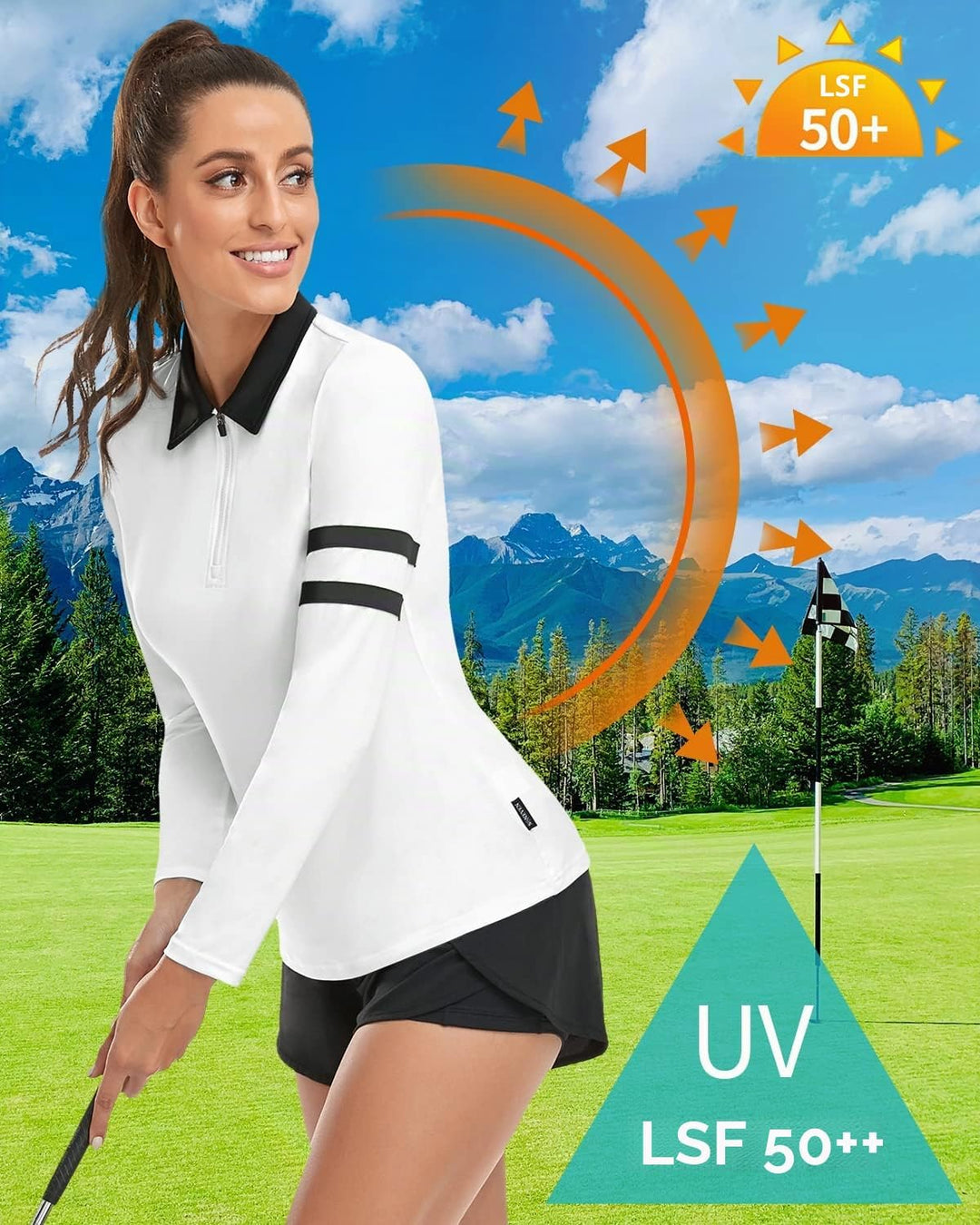 Soneven 1/4 Reissverschluss Golf Poloshirt Damen Langarm Polohemd Sport Polo Langarmshirt Damen Spor