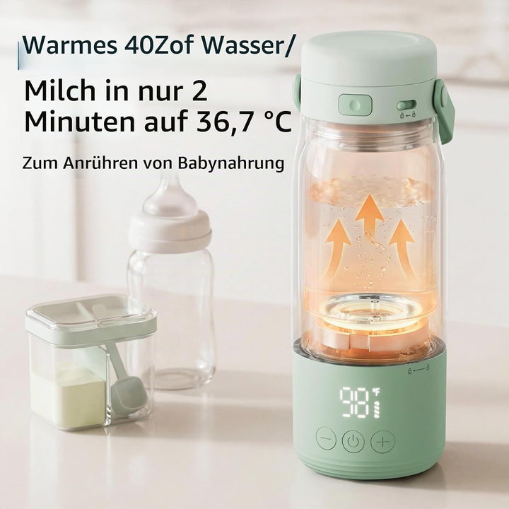 Tragbarer Flaschenwärmer Baby,Mobiler Wasserwärmer 500Ml Tragbarer Milchwärmer Präzise Temperaturreg