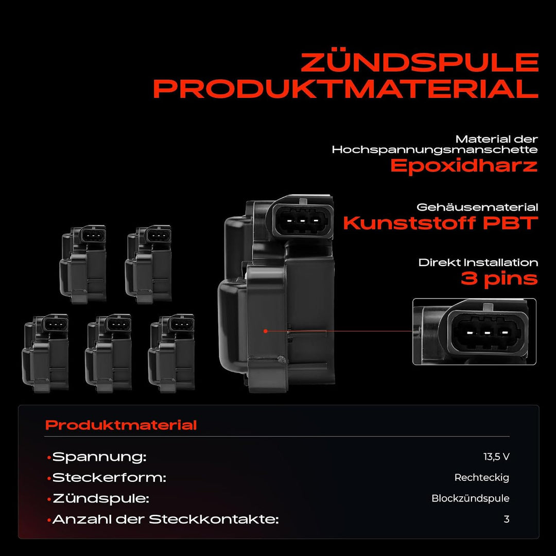 Frankberg 6x Zündspule Zündkerzen Satz Benzin Kompatibel mit W169 2004-2012 W245 2005-2011 W202 W203
