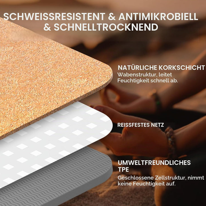 Yogamatte Kork – Rutschfeste Yoga Matte, Einzigartiges Design, Naturkautschuk TPE Gymnastikmatte, Tr