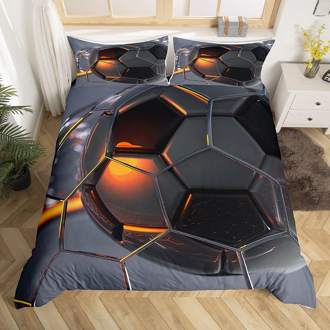 Loussiesd Kinder Bettwäsche Set Fussball Drucken Bettbezug Set Schwarz Grau 2 STK 135x200 cm Mikrofa