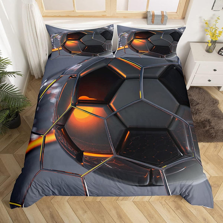 Loussiesd Kinder Bettwäsche Set Fussball Drucken Bettbezug Set Schwarz Grau 2 STK 135x200 cm Mikrofa