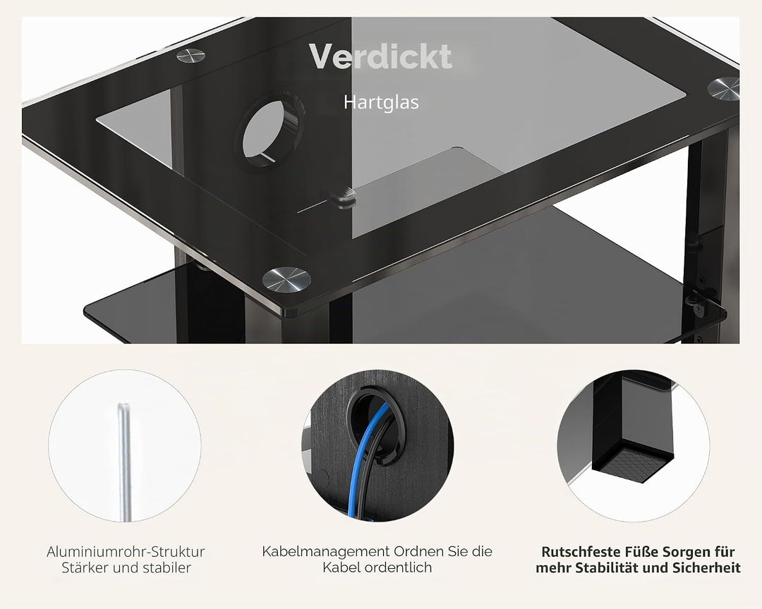 FITUEYES TV Rack HiFi Regal Audio Schrank Glas und Alu Höhenverstellbares Regal AS406003GB