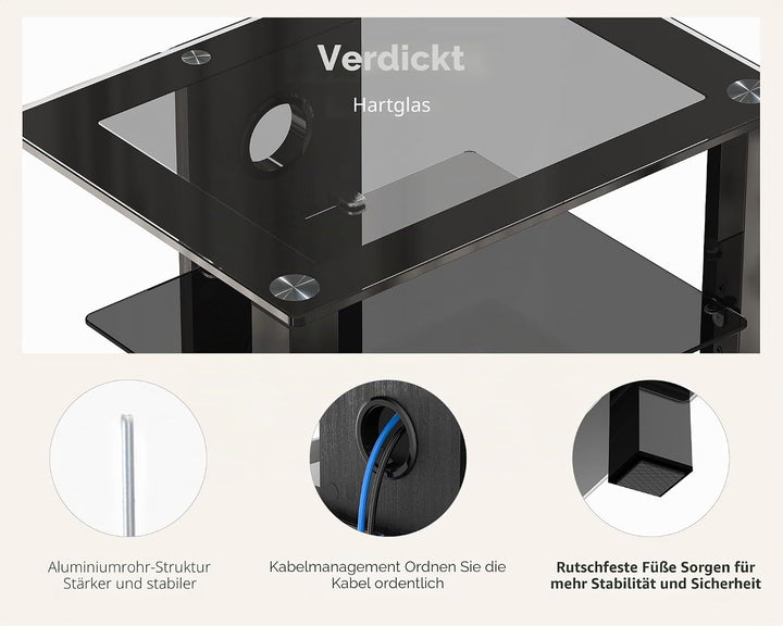 FITUEYES TV Rack HiFi Regal Audio Schrank Glas und Alu Höhenverstellbares Regal AS406003GB