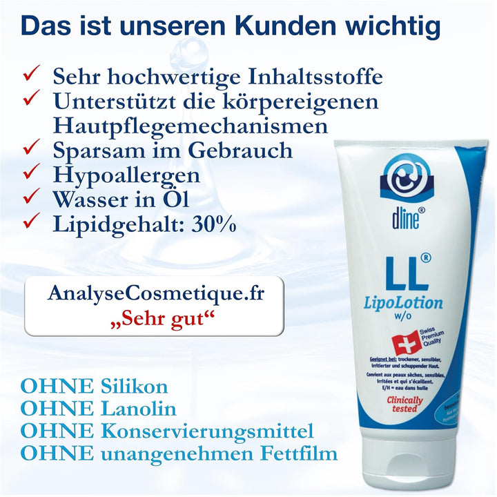 dline LL-LipoLotion | Nachtkerzenöl Bodylotion vom Pflegeprofi | 200ml Tube | Feuchtigkeitscreme für
