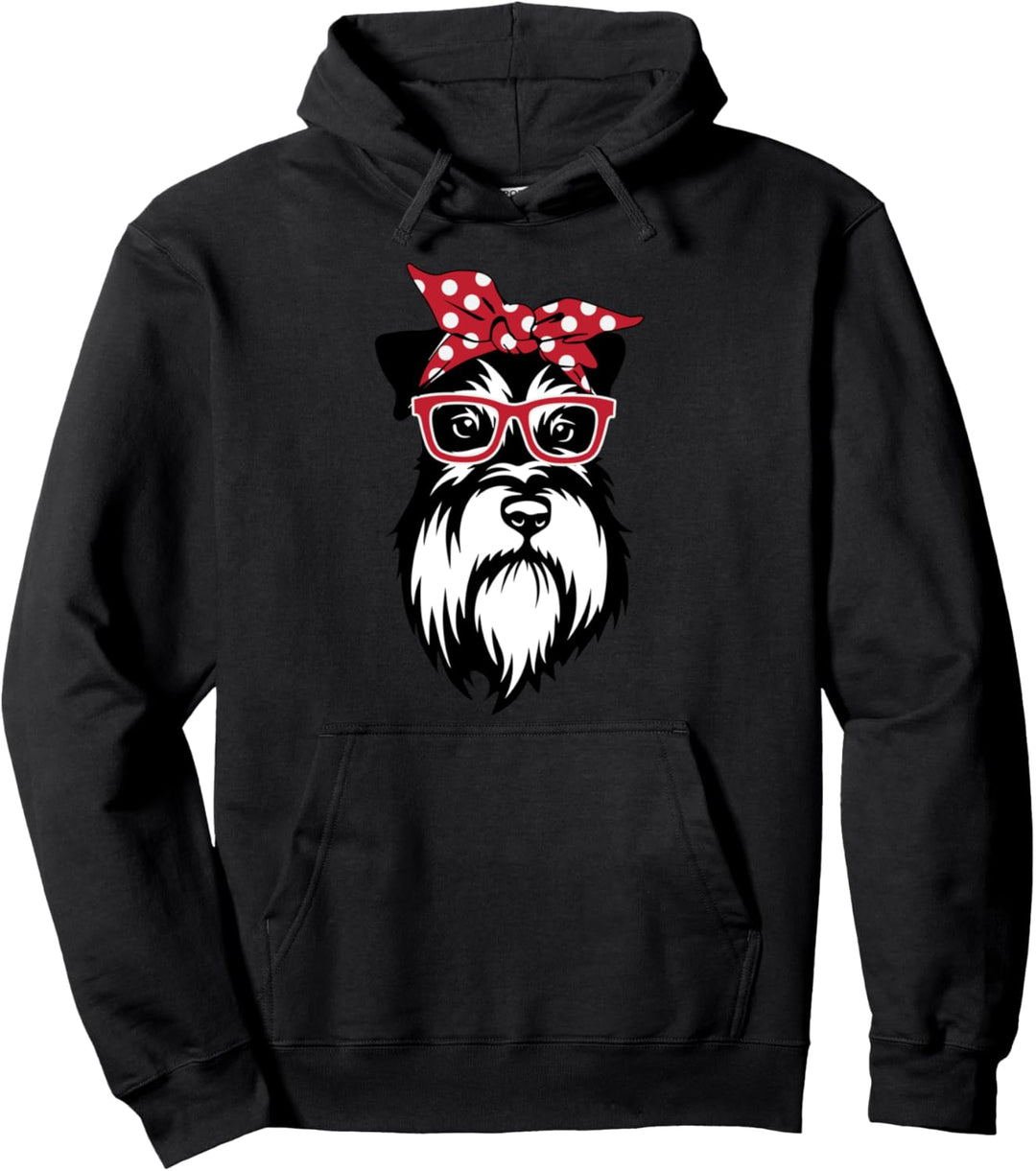 Miniature Schnauzer Face With Bow Cute Gift Pullover Hoodie