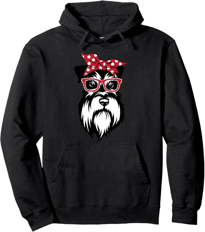 Miniature Schnauzer Face With Bow Cute Gift Pullover Hoodie