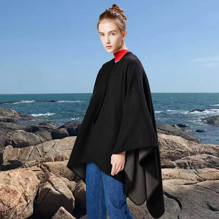 Poncho Damen Winter Strick Cape Cardigan Übergrosse Poncho Schal Elegant Warm Wendeumhang für Herbst