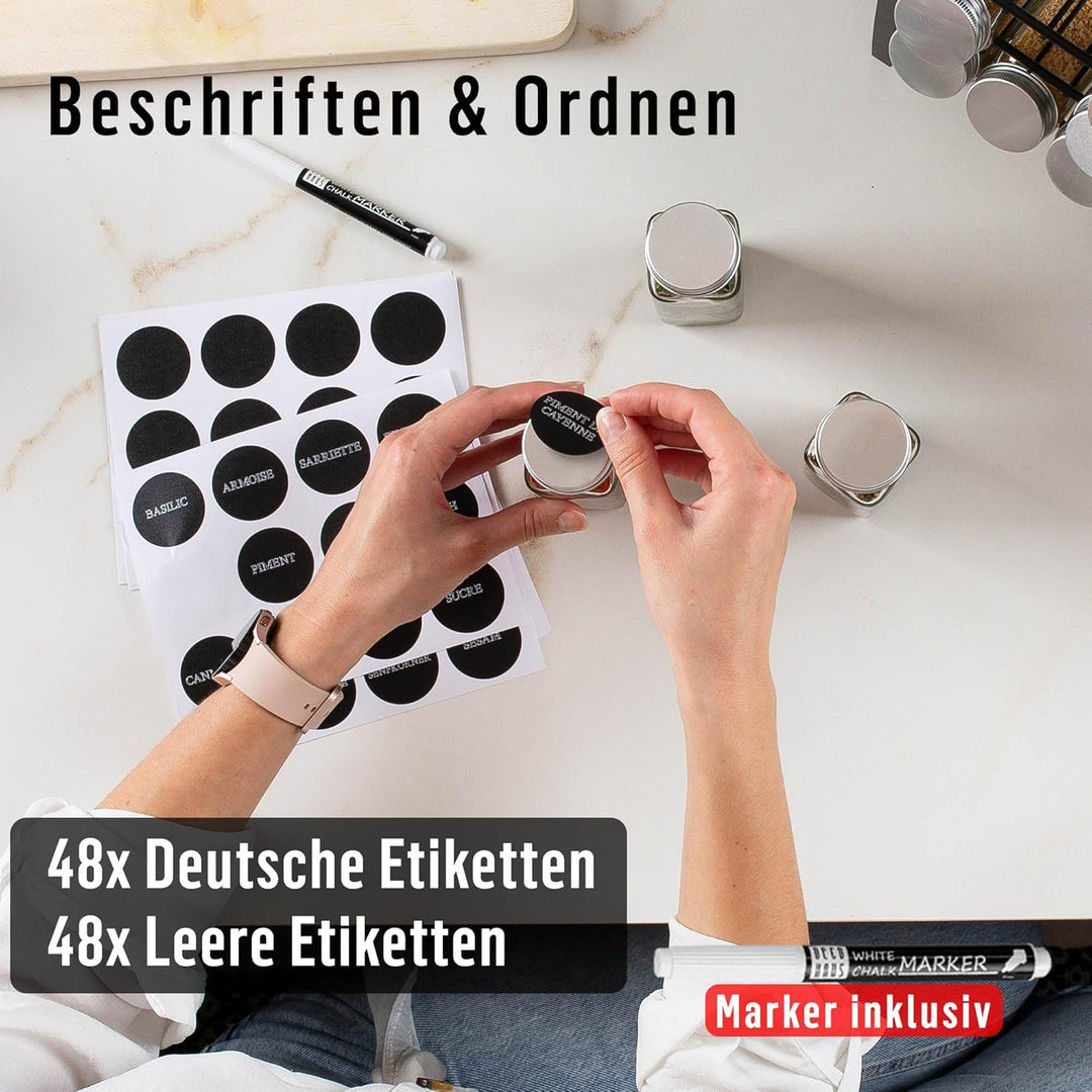 Deco haus Gewürzregal mit Gewürzgläser - 3 stufiges Metall Regal - Küchen Organizer Set, Gewürzständ