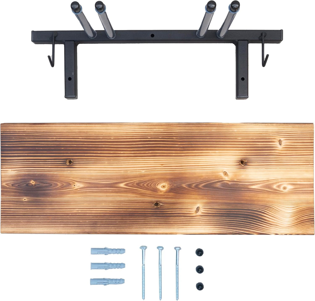 QLS Skihalterung Wand Skihalter für 2 Paare 47 cm Schi Nordic Walking Trekking Holz hölzerne Hakenle
