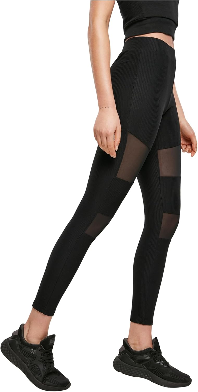 Urban Classics Damen Ladies Tech Mesh Rib Leggings M Schwarz, M Schwarz