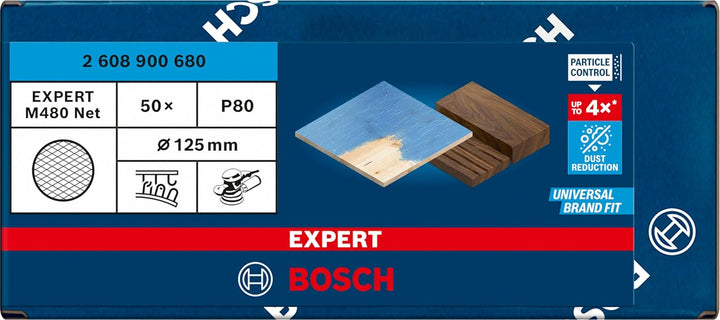 Bosch Accessories 50x Expert M480 Schleifnetz (für Hartholz, Farbe auf Holz, Ø 125 mm, Körnung 80, Z