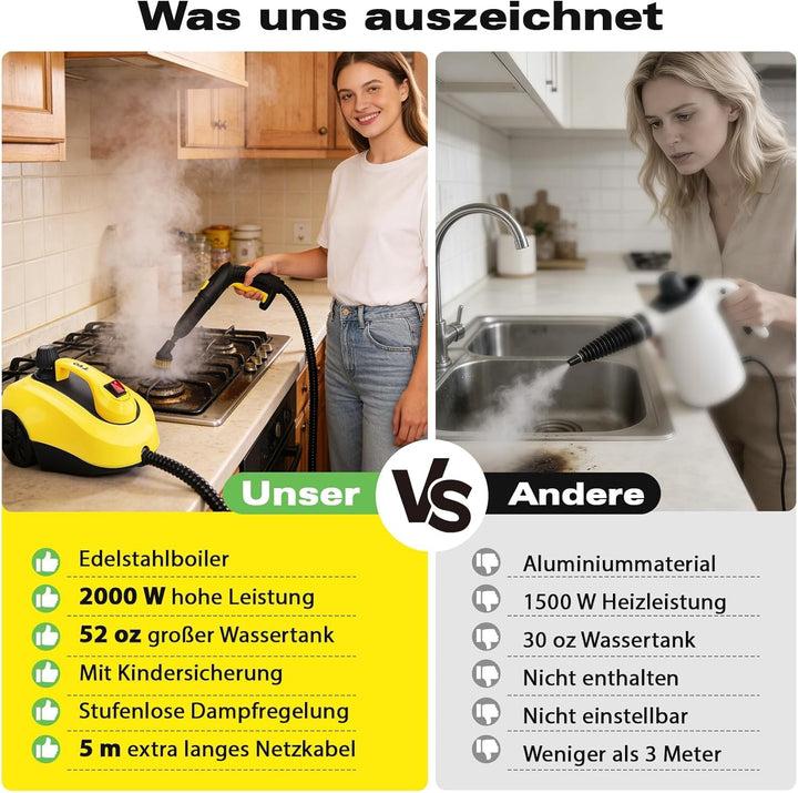 TVD Dampfreiniger, Polstermöbelreiniger, mit 5 m extra Langem Netzkabel