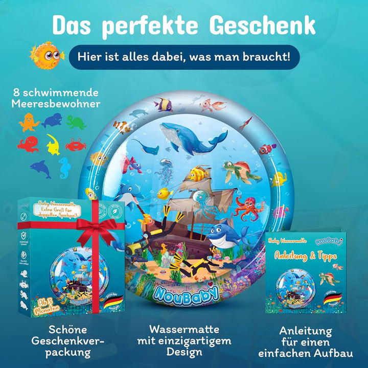 NouBaby® Wassermatte-Baby BPA-frei XXL I Einzigartiges Baby-Spielzeug ab 3, 6 und 9 Monate als Wasse