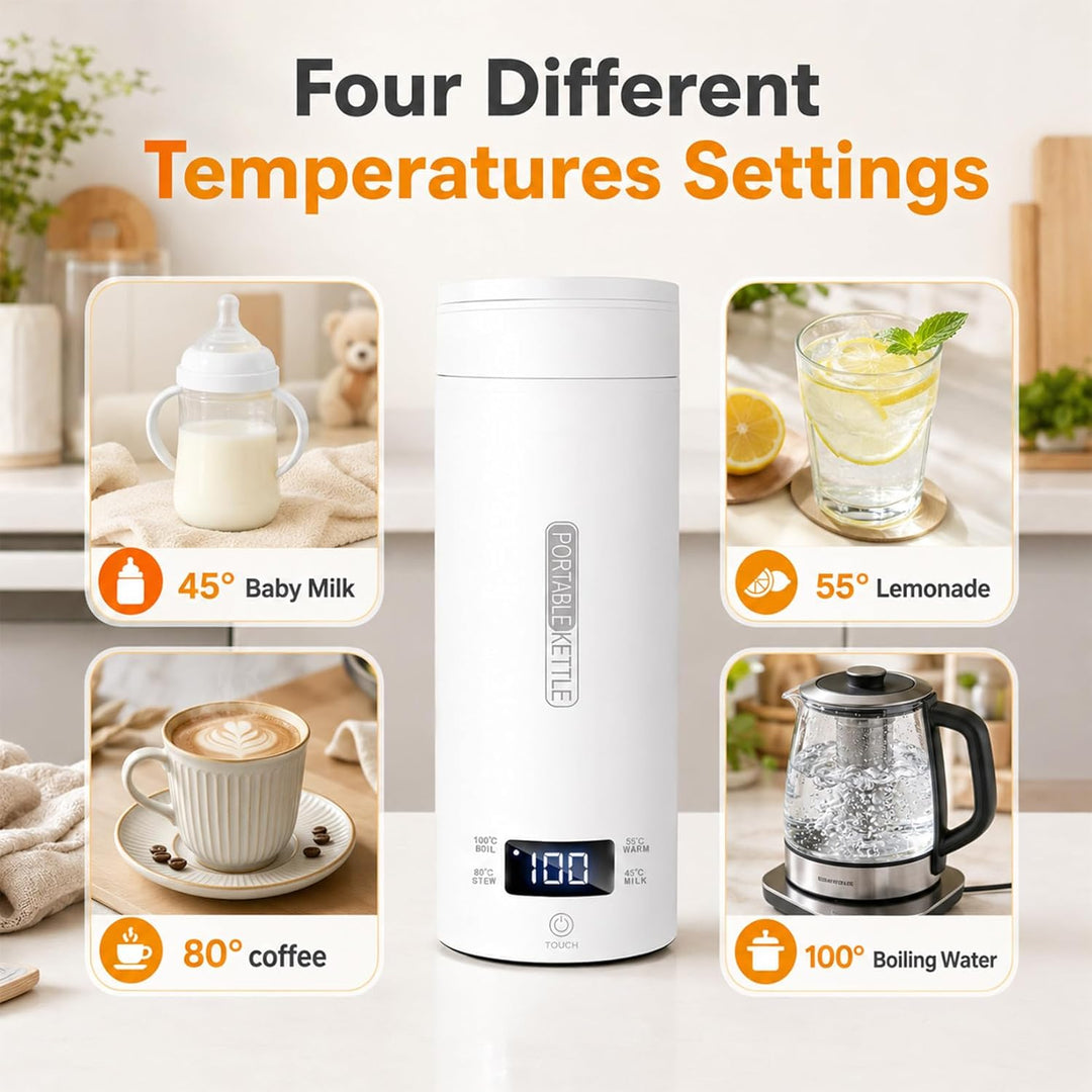 Idota Reisewasserkocher Klein, 400ml Reise wasserkocher mit 4 Temperaturstufen, Mini Reisewasserkoch