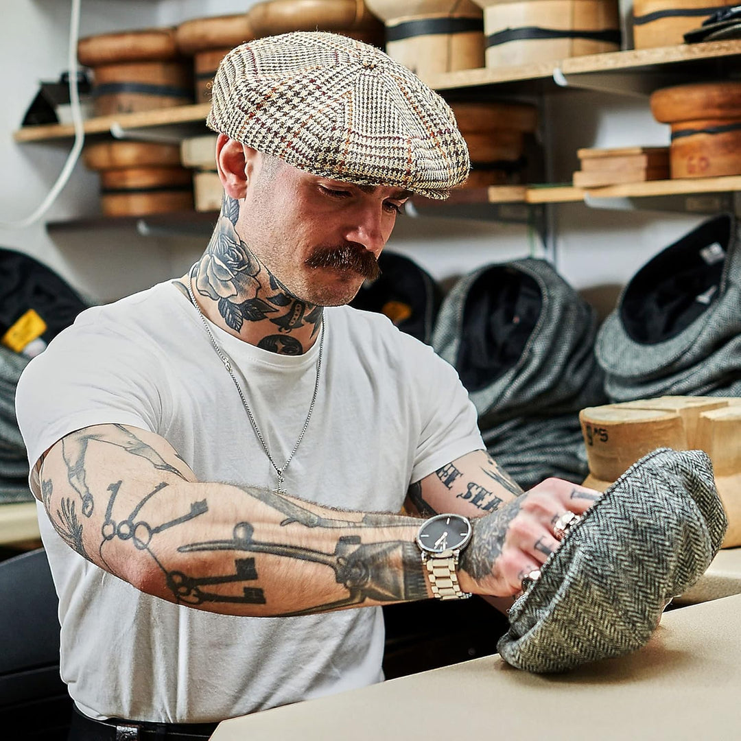 Sterkowski Peaky Paperboy Cap | Harris Tweed Newsboy Cap für Herren | Klassisch Elegante 8 Panels Mü