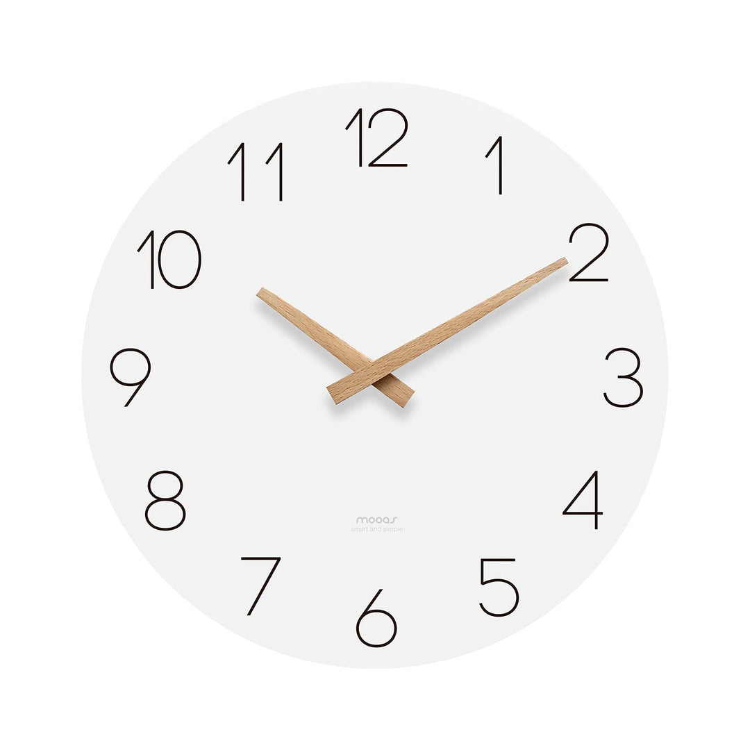 mooas Flatwood Wanduhr, 30,5 cm, Holz, nicht tickend, Sweep-Bewegung, dekorative batteriebetriebene