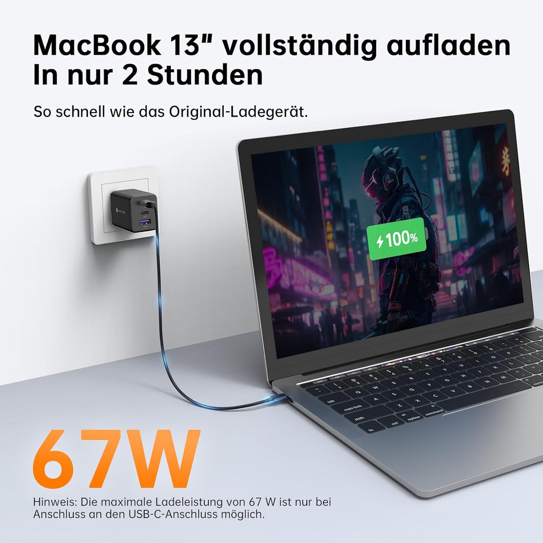 NOVOO 67W USB C Ladegerät GaN Ⅲ USB C Netzteil Schnellladegerät Kompaktes Reisen kompatibel MacBook