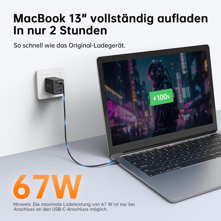 NOVOO 67W USB C Ladegerät GaN Ⅲ USB C Netzteil Schnellladegerät Kompaktes Reisen kompatibel MacBook