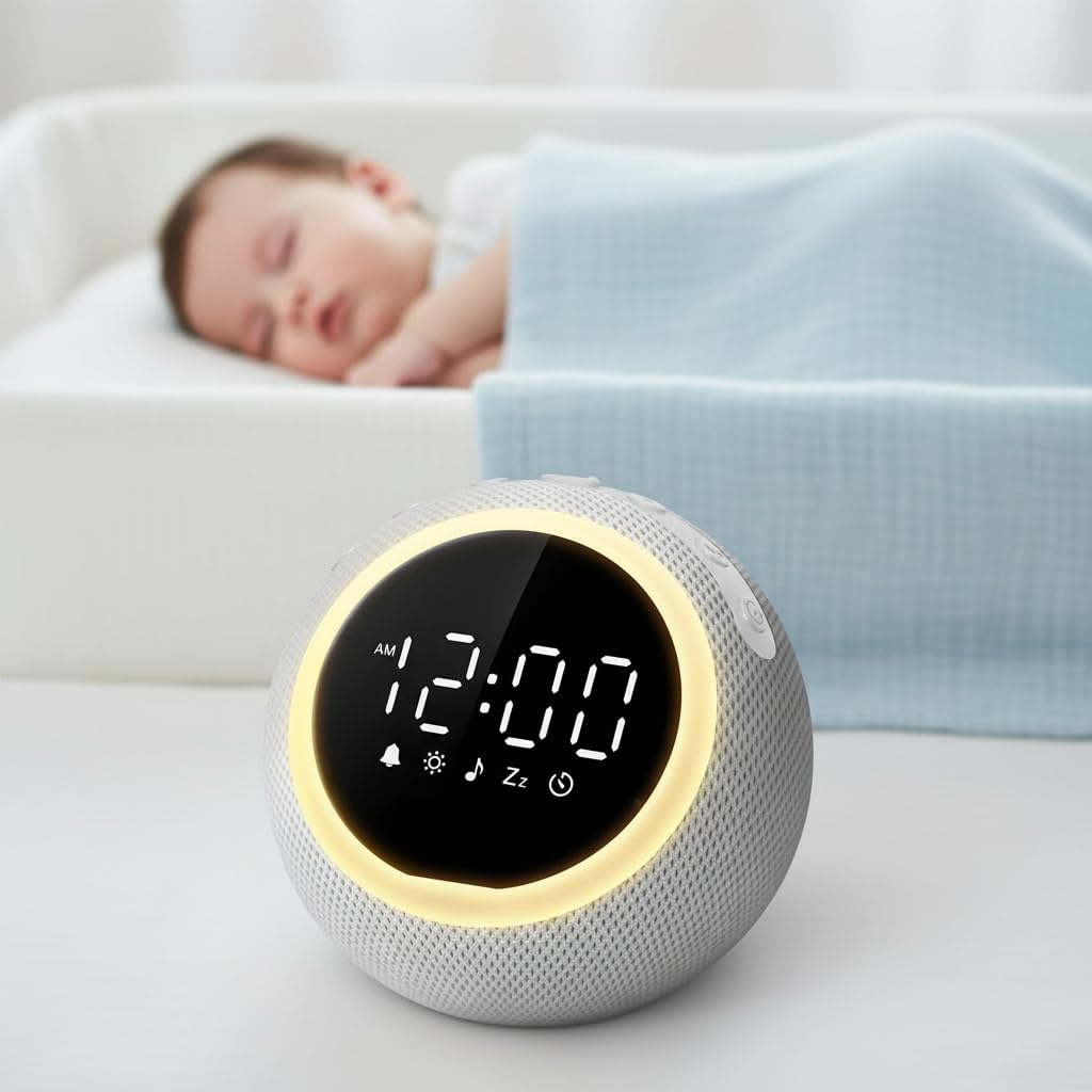 Mewaii White Noise Machine Baby mit Nachtlicht & Wecker, 3-in-1 Nachtlicht Kinder, 2700K Licht & san