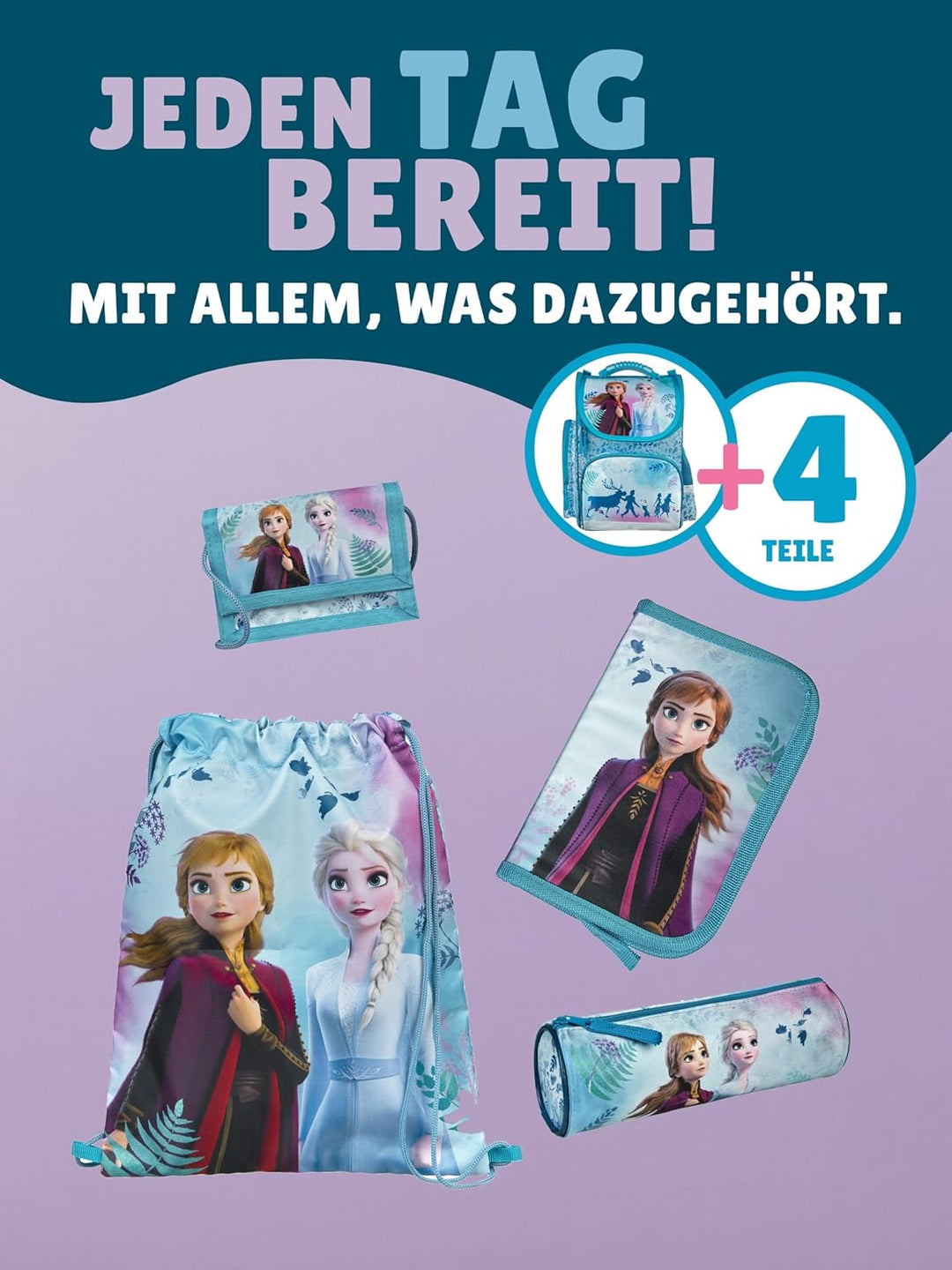 Familando - Schulranzen Set CLOU - 5-teilig mit Federmappe - Disney Eiskönigin (Frozen) - Ergonomisc