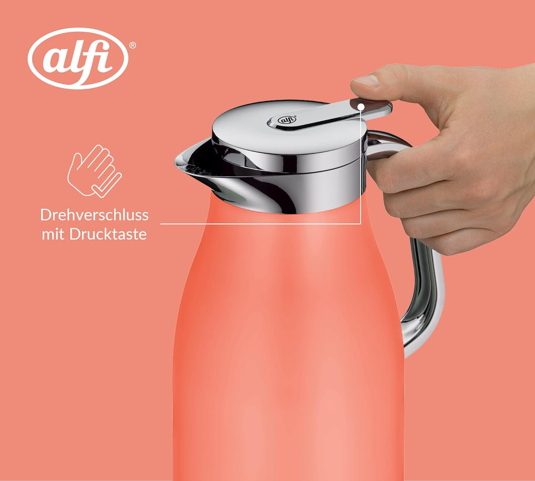 alfi SKYLINE 1,0l, deep apricot, Edelstahl-Isolierkanne mit hygienischem Hartglaseinsatz, Drehversch