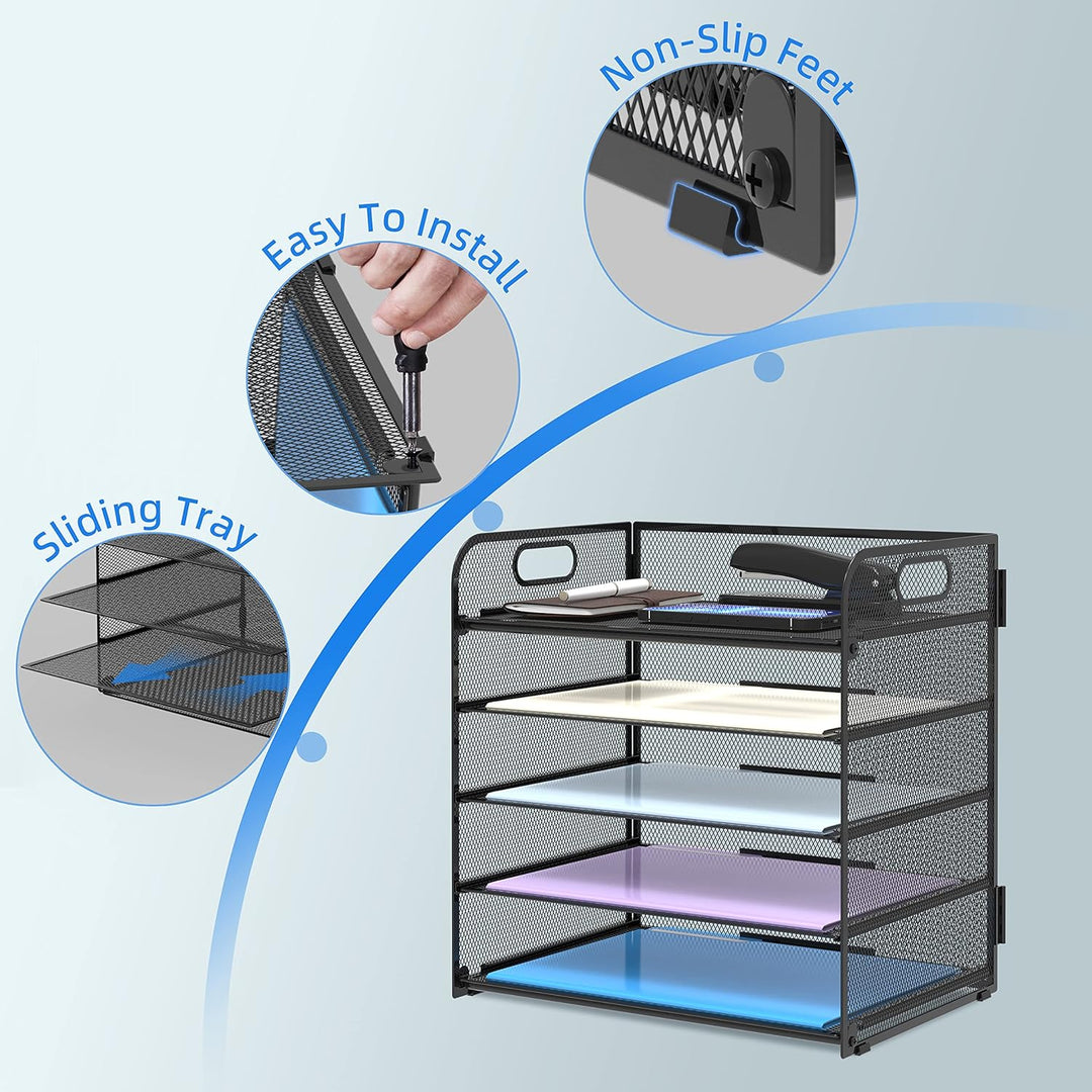 Supeasy Papier-Organizer, Briefablage mit Griff, Netzstoff, schwarzer Papiersortierer, Schreibtisch-