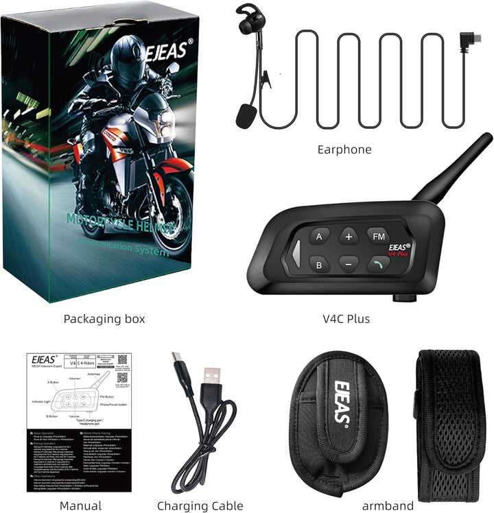 EJEAS V4C Plus Fussball Schiedsrichter Bluetooth Intercom Headset mit FM-Radio und CVC-Rauschunterdr