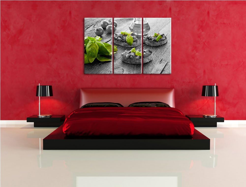 Leckere Bruchetta Italienisch schwarz/weiss 3-Teiler Leinwandbild 120x80 Bild auf Leinwand, XXL ries