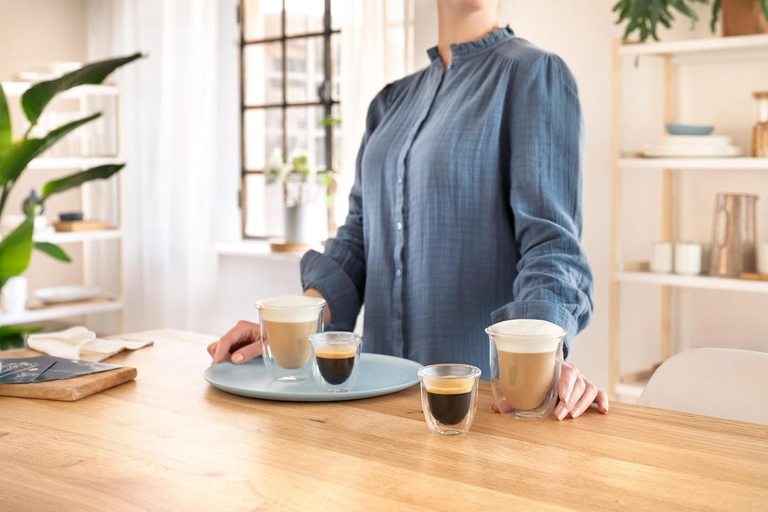 Thermisches Glas DeLonghi DLSC311 Doppelwandiges Cappuccino-Set, 2 Stück (1 Packung), transparent, D