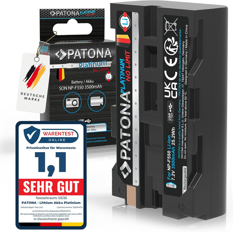 PATONA Platinum USB-C Akku NP-F550 Kompatibel mit Sony NP-F330 NP-F750 NP-F930 NP-F950
