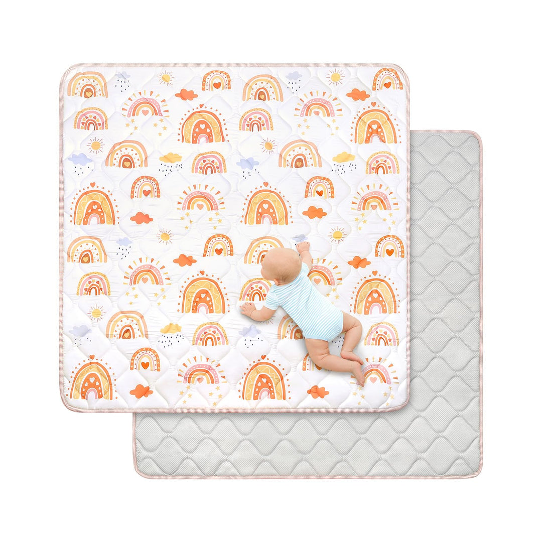 Spielmatte Baby 127×127cm mit Rutschfest, Extra Dicke 2cm Weiche Krabbelmatte Baby, Faltbar Krabbeld