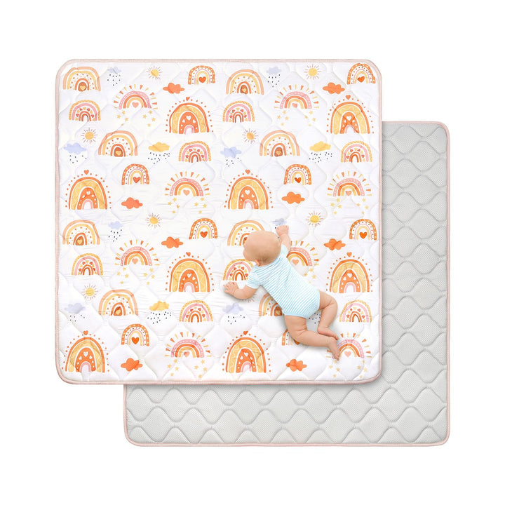 Spielmatte Baby 127×127cm mit Rutschfest, Extra Dicke 2cm Weiche Krabbelmatte Baby, Faltbar Krabbeld