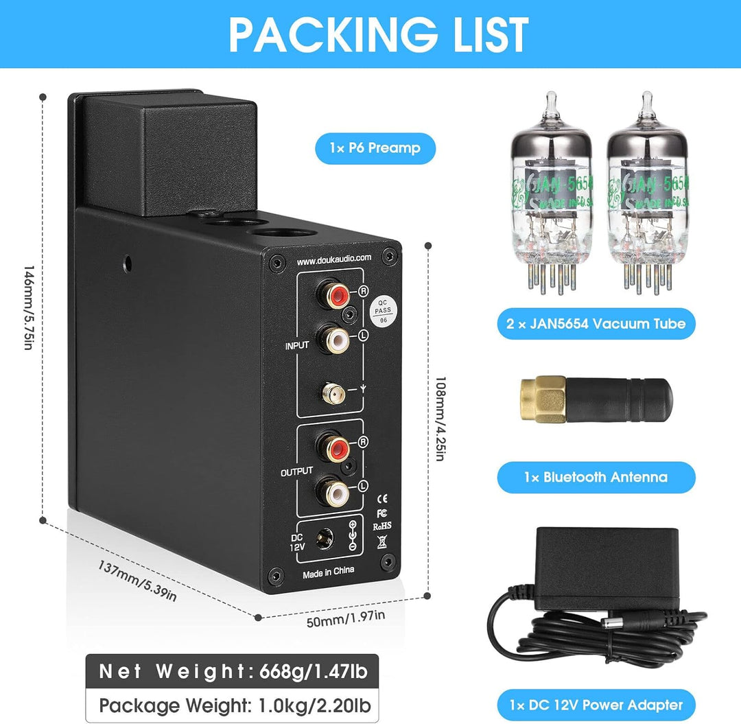 Douk Audio P6 HiFi Bluetooth Röhrenvorverstärker Stereo Audio Verstärker Kopfhörer Verstärker Tube P