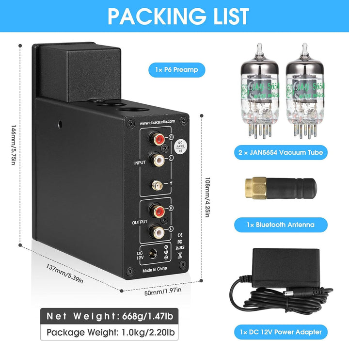 Douk Audio P6 HiFi Bluetooth Röhrenvorverstärker Stereo Audio Verstärker Kopfhörer Verstärker Tube P
