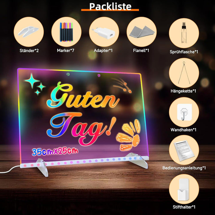 Led Zeichenbrett, Leuchtendes Led Zeichenbrett für Kinder mit 8 Farben & 6 Modi, 35x25cm Acryl Schre