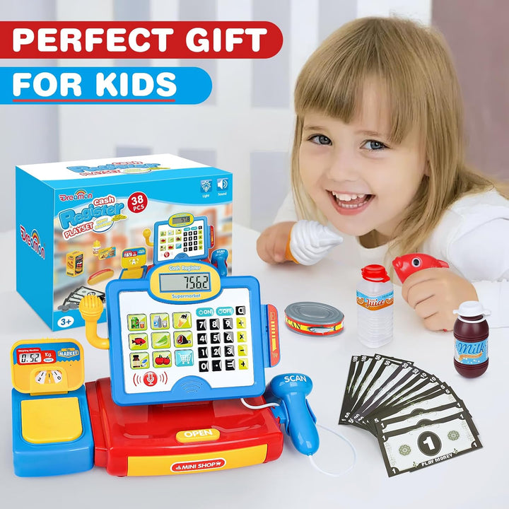 Dreamon Kasse Kinder Spielzeug, Spielkasse Kinderkasse Mit Scanner Und Sound Kaufladen Zubehör Rolle