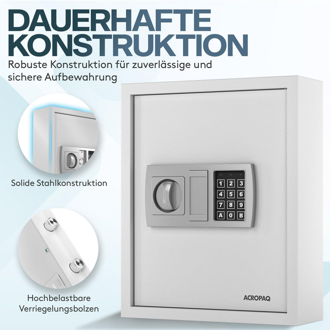 ACROPAQ Schlüsselschrank mit Zahlencode - Für bis zu 48 Schlüssel, Inkl. 48 Anhänger, Mit elektronis
