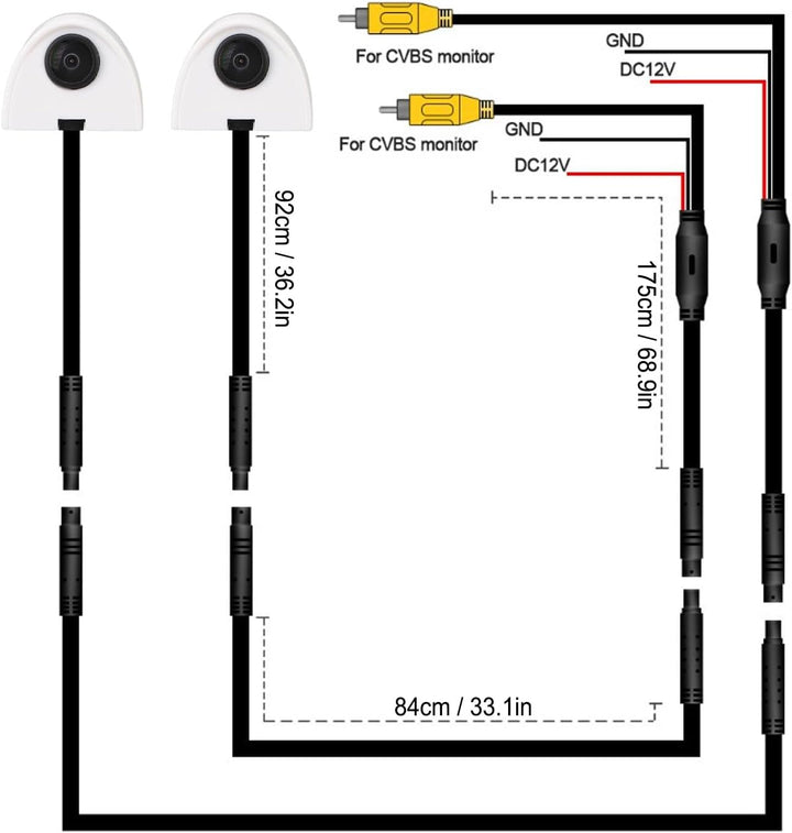 Auto Seitentür Sicht Toter Winkel Kamera Set, 2 Mini Kameras mit Umschaltbarer Flip Bild Seitenmonta