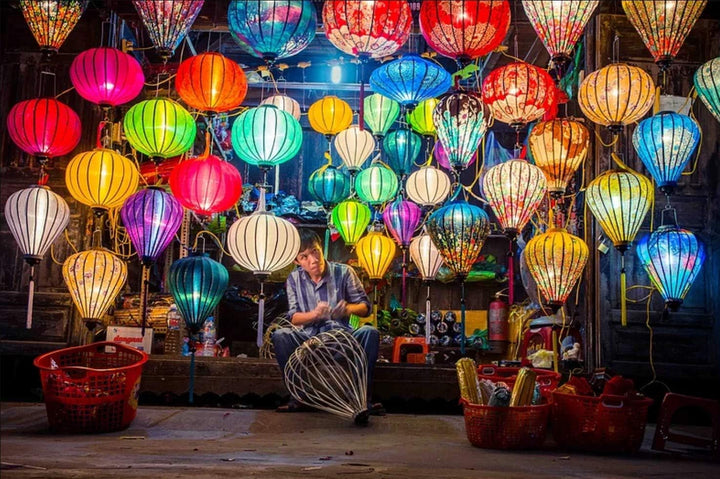 Lampion Asiatisch Hoi an Seide grün R – Ø 47 cm – Handwerkskunst aus Vietnam (REF. R40-V)