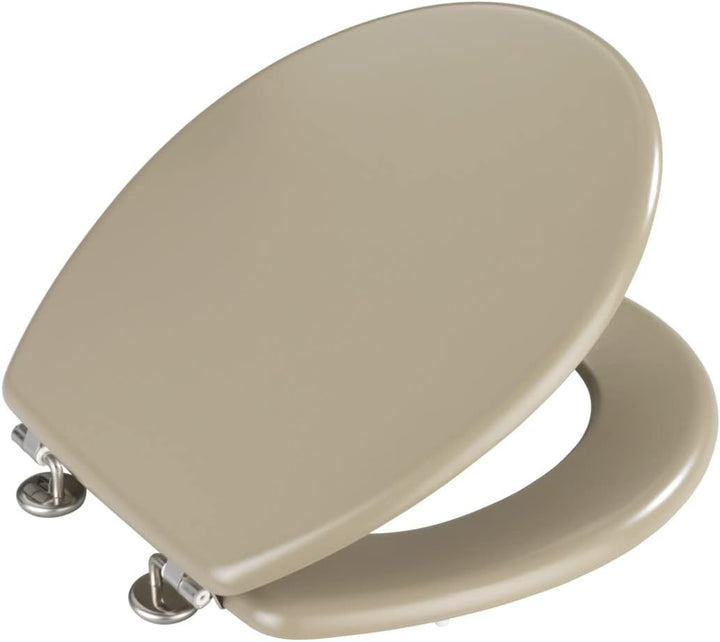 WENKO WC-Sitz Prima Sandbeige Matt, hochwertiger Retro-Stil Toilettensitz, WC-Deckel inkl. Wandpuffe