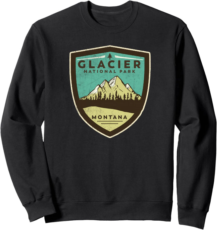Retro Glacier National Park Montana Mountains Vintage Badge Sweatshirt