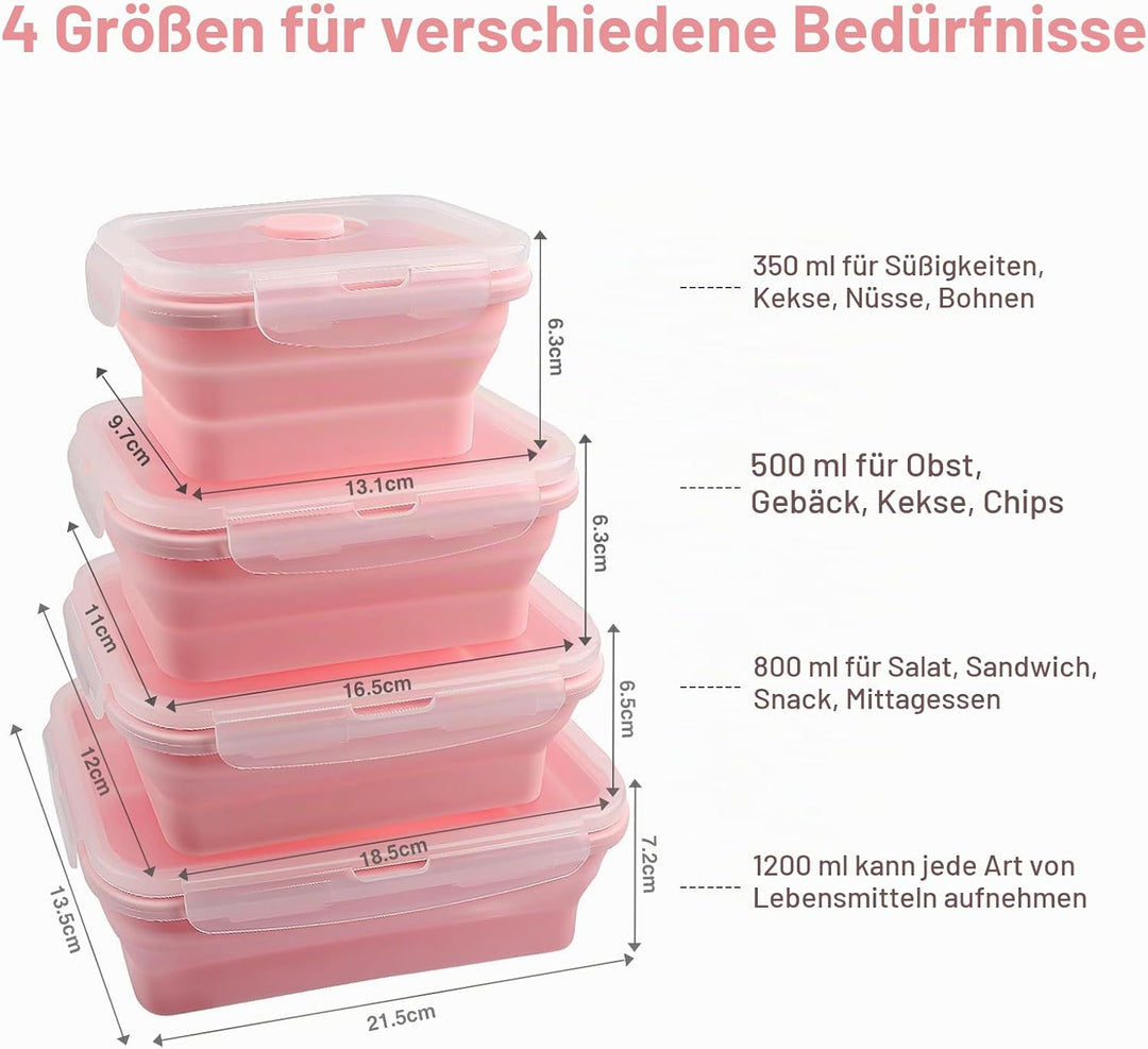 Zusammenklappbarer Aufbewahrungsbehälter aus Silikon mit Deckel, tragbarer Bento-Box zum Platzsparen