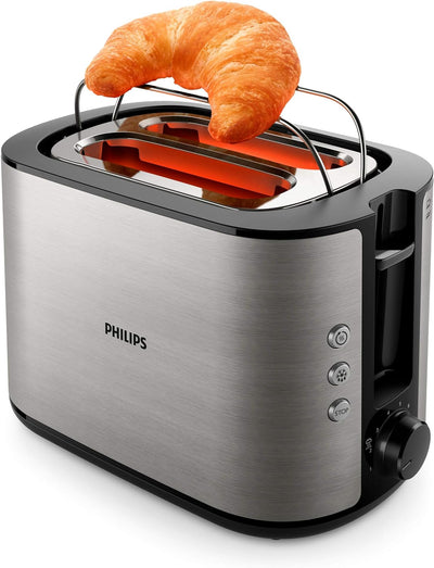 Philips HD2650/90 Toaster edelstahl (950 W, 8 Bräunungsstufen, Brötchenaufsatz, Auftau- und Aufwärmf